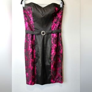 Vintage Jessica McClintock 80's Pink & Black Lace Midi Dress Size 12 HOCO Whimsy